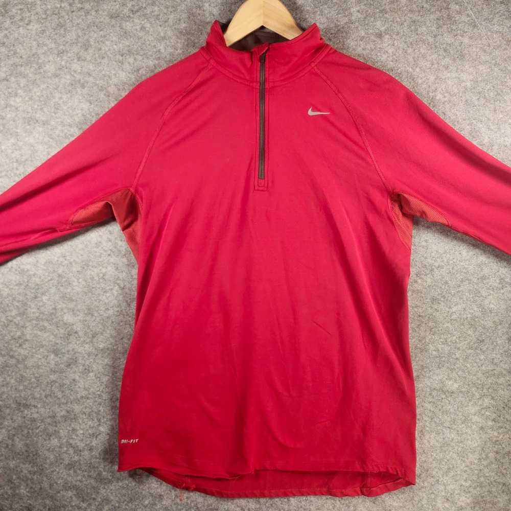 Nike Running Dri-FIT Mens Quarter Zip Pullover Red Medium Lightweight Training
